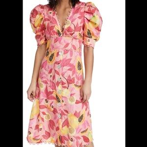 Farm Rio Papaya Salad Button Down Midi Dress